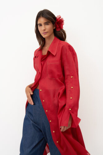 Monopetra Uzun Gömlek - Kırmızı - 5
