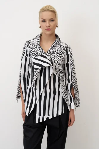 Noktalı Desenli Baskılı Kolları Yırtmaçlı Neraki Gömlek - BIZE (1)