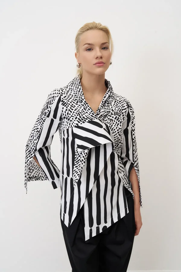Noktalı Desenli Baskılı Kolları Yırtmaçlı Neraki Gömlek - 3