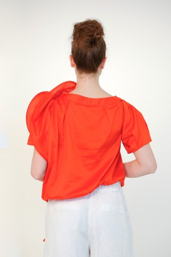Off-Shoulder Boned Sleeve Blouse - Red - 5