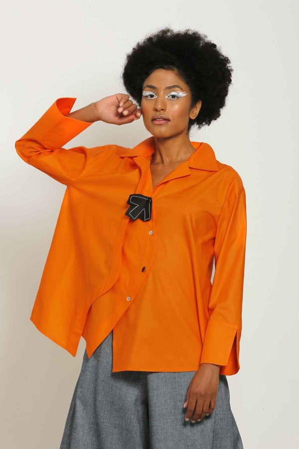 Oval Button Shirt - Orange - 2