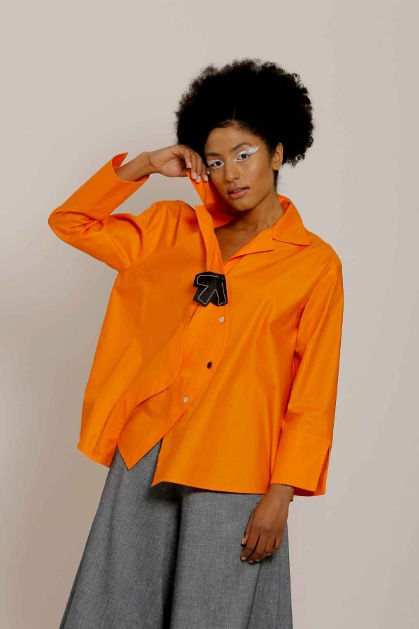 Oval Button Shirt - Orange - 3