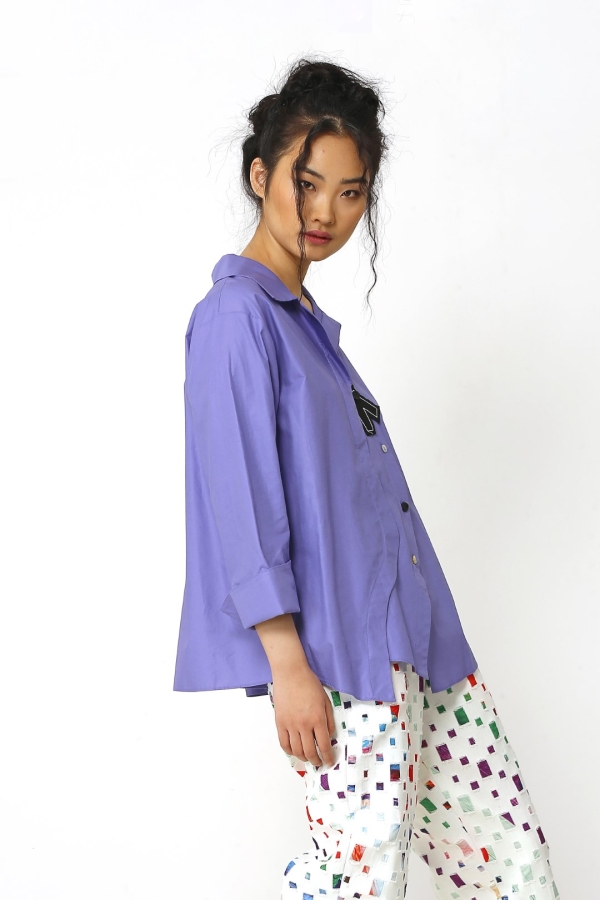 Oval Button Shirt - Purple - 4