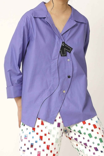 Oval Button Shirt - Purple - 6