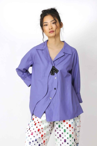 Oval Button Shirt - Purple - 1