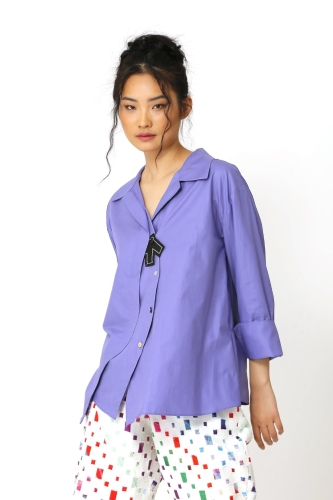 Oval Button Shirt - Purple - 2