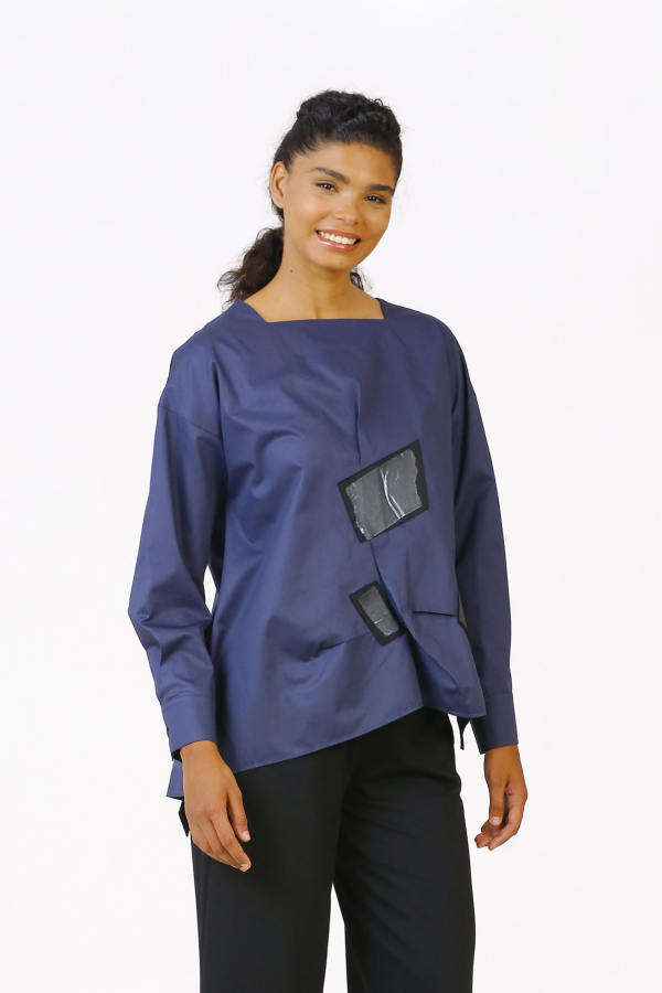 Patched Shirt - Navy Blue - 4