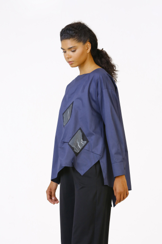 Patched Shirt - Navy Blue - 5