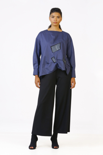 Patched Shirt - Navy Blue - 1