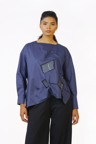 Patched Shirt - Navy Blue - 3