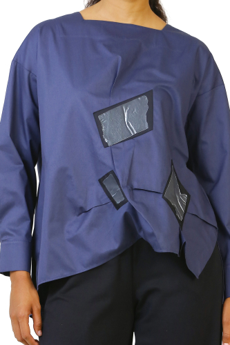 Patched Shirt - Navy Blue - 2