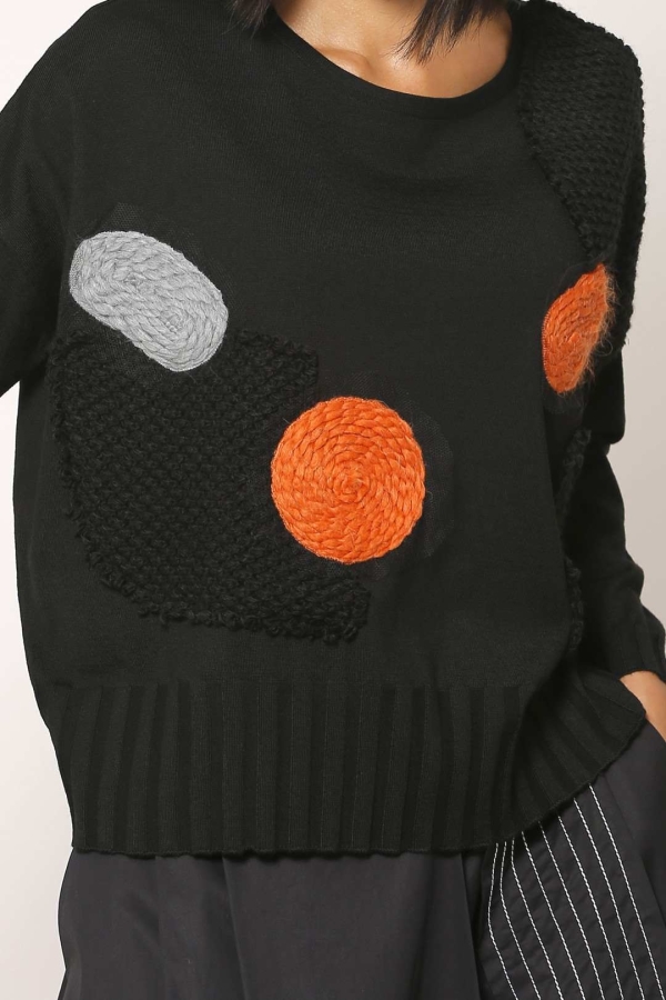 Patchwork Patterned Sweater - Black - 4