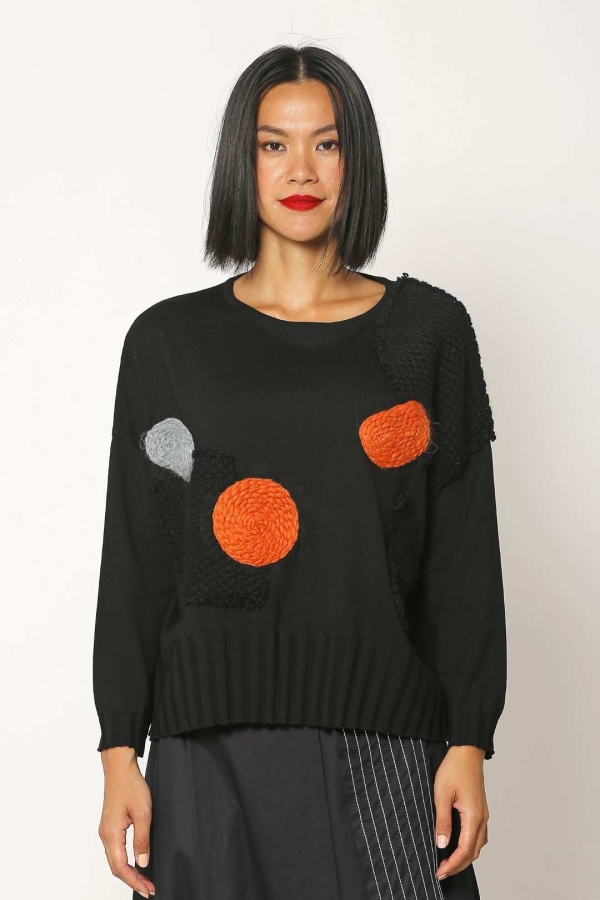 Patchwork Patterned Sweater - Black - 1