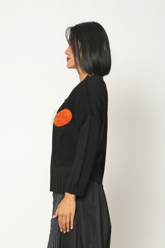 Patchwork Patterned Sweater - Black - 2