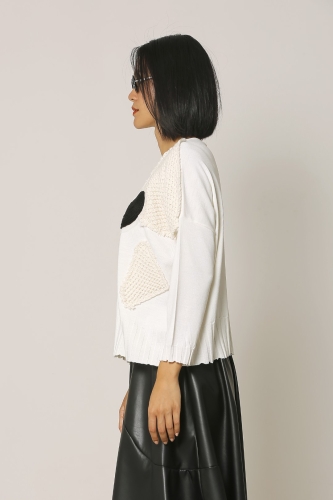 Patchwork Patterned Sweater - Ecru - 2