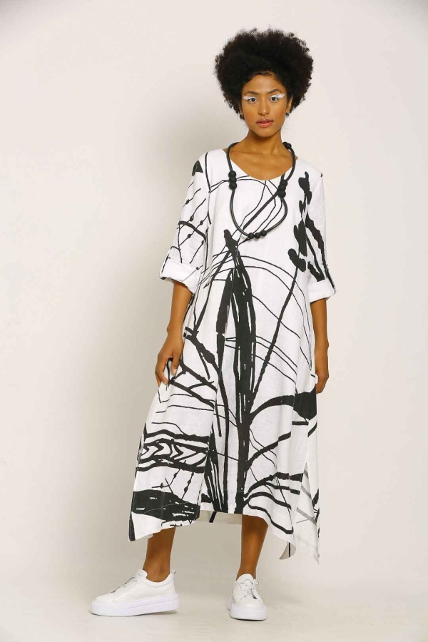 Pattern Printed Linen Dress - 1