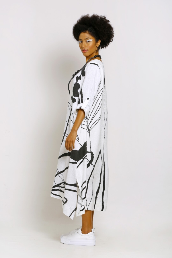 Pattern Printed Linen Dress - 2