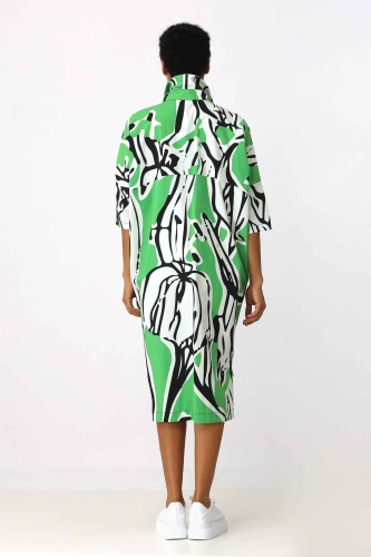 فستان قميص فضفاض منقوش - أخضر - 4