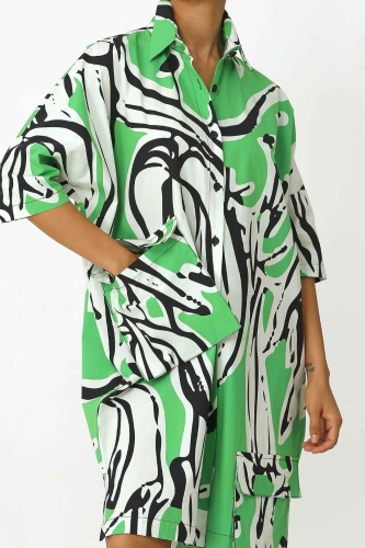 فستان قميص فضفاض منقوش - أخضر - 5