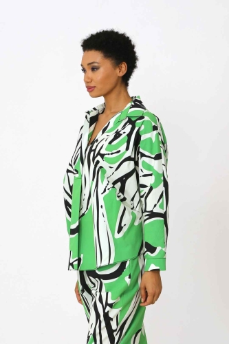 Patterned Polo Neck Blouse - Green - 4