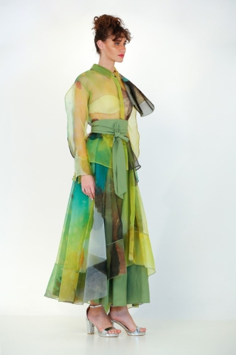 Patterned Tulle Taffeta Skirt - Green - 1