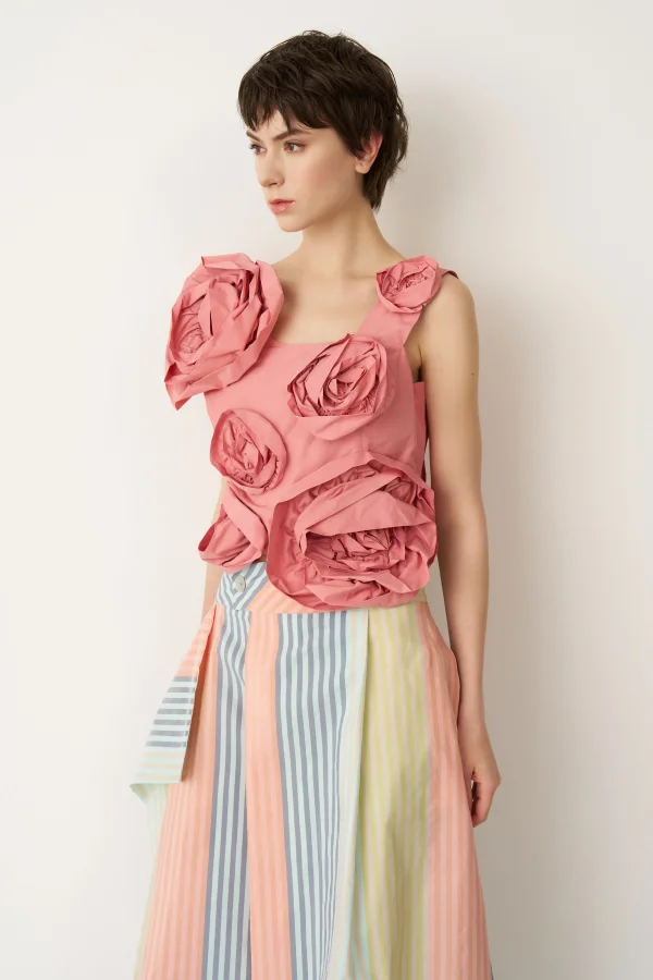 Pembe Güllü Kolsuz Kısa Bluz Pori - 4