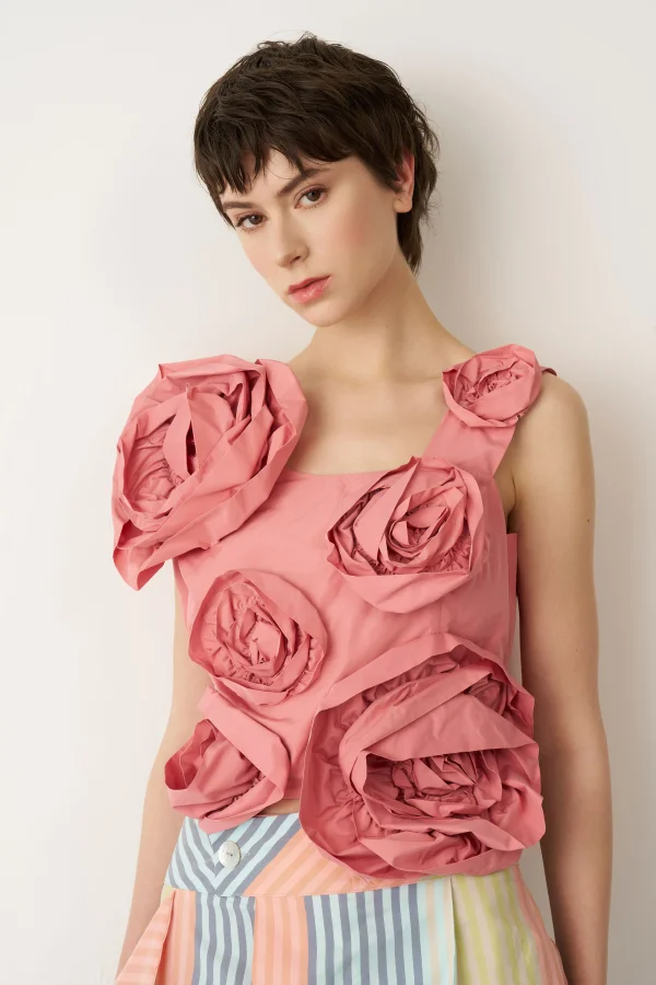 Pembe Güllü Kolsuz Kısa Bluz Pori - 1