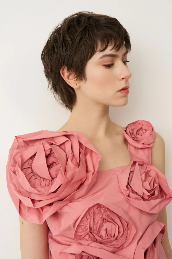 Pembe Güllü Kolsuz Kısa Bluz Pori - 5