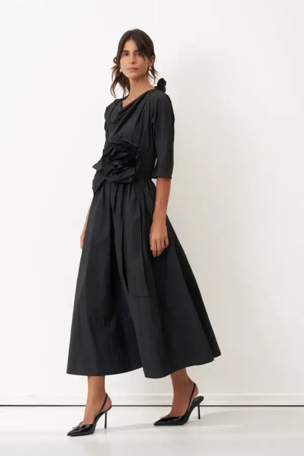 Petalas Kemerli Elbise - Siyah - 3