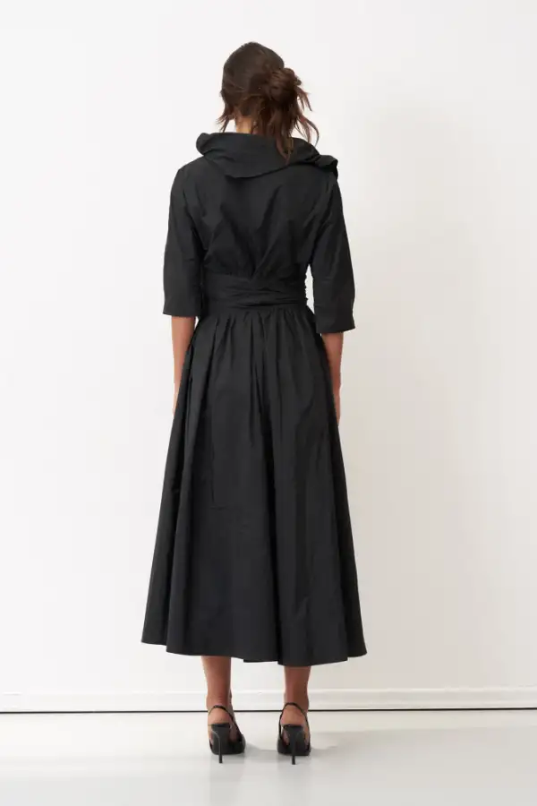 Petalas Kemerli Elbise - Siyah - 5