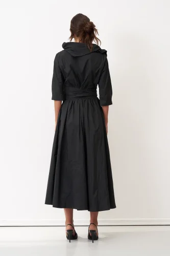 Petalas Kemerli Elbise - Siyah - 5