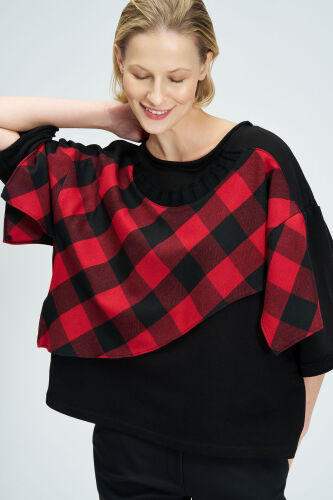 Plaid Blouse - Red / Black - 6