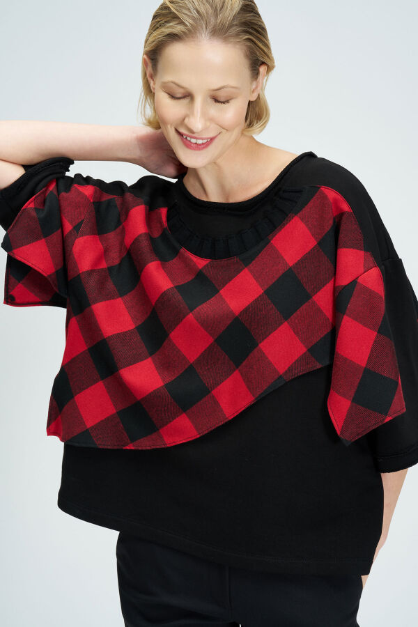 Plaid Blouse - Red / Black - 6