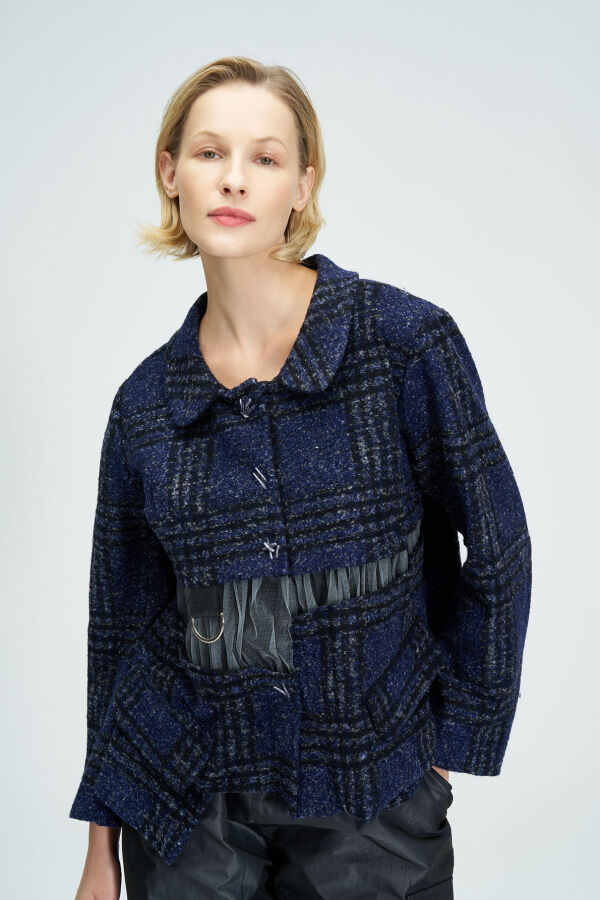 Plaid Jacket - Navy Blue - 1