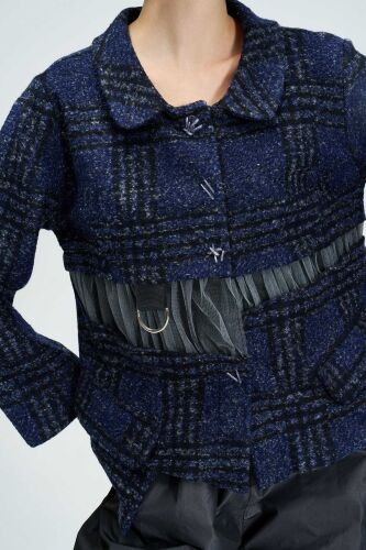 Plaid Jacket - Navy Blue - 5