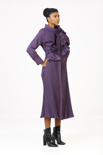 Pleat Front Flounce Dress - Purple - 3