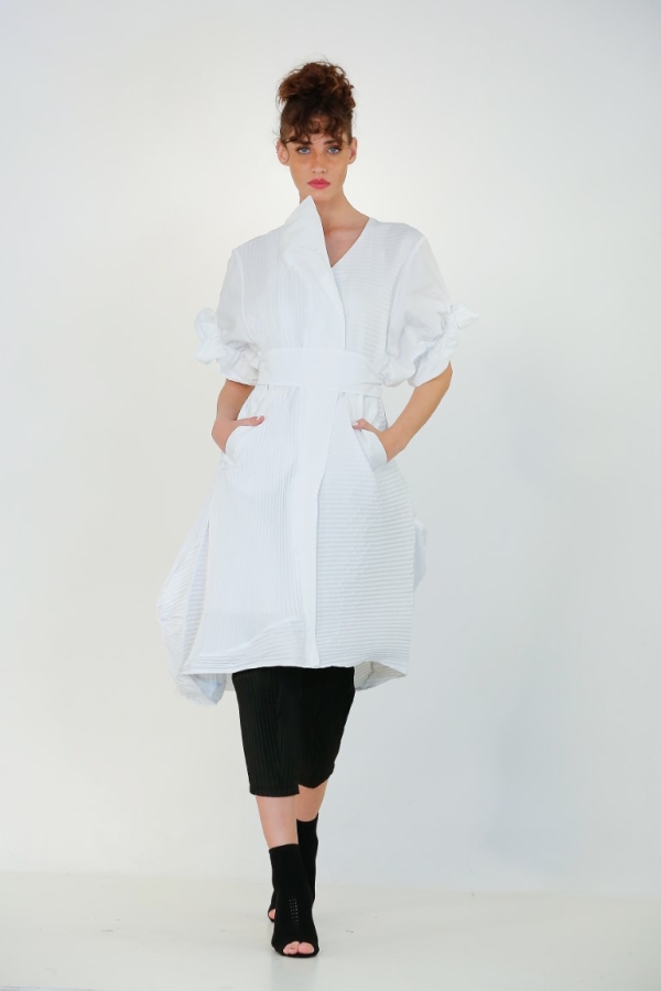 Pleated Coat - White - 1