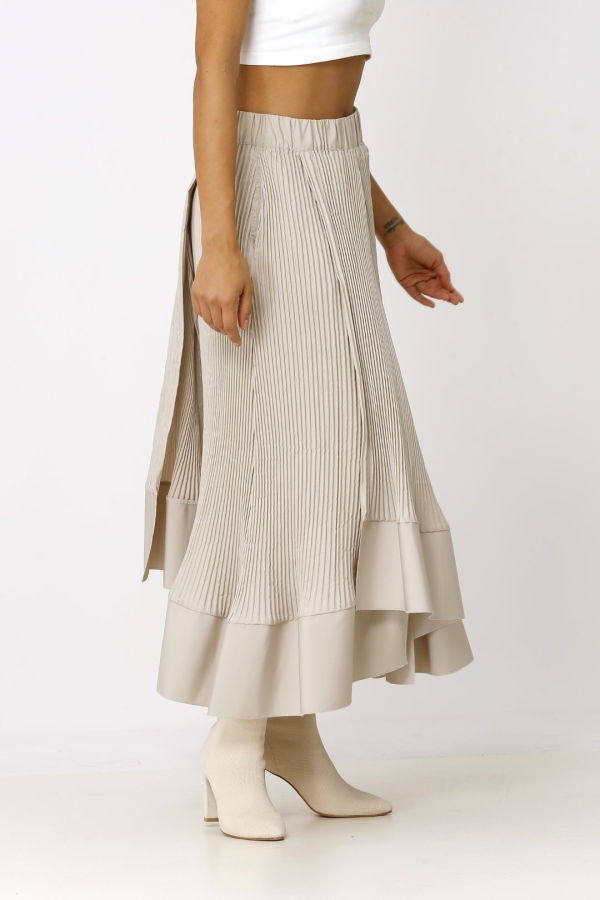 Pleated Multi-Piece Skirt - Beige - 3