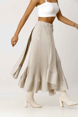 Pleated Multi-Piece Skirt - Beige - 4