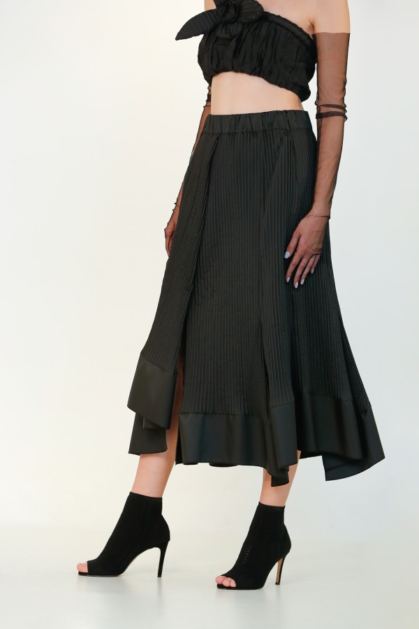 Pleated Multi-Piece Skirt - Black - 3