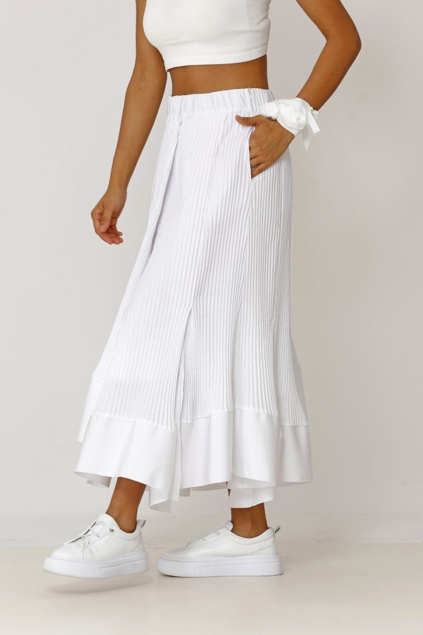 Pleated Multi-Piece Skirt - White - 3