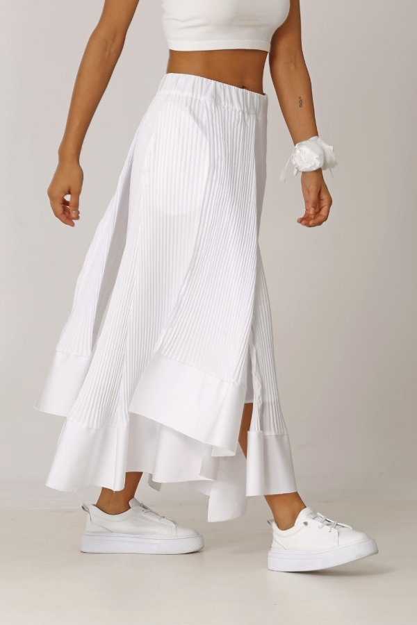 Pleated Multi-Piece Skirt - White - 4