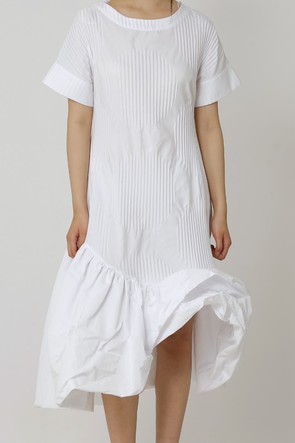 فستان منقوش مطوي - أبيض - 4