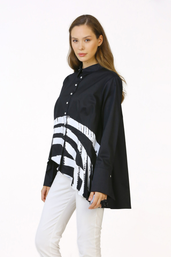 Pleated Printed Shirt - Black - 3