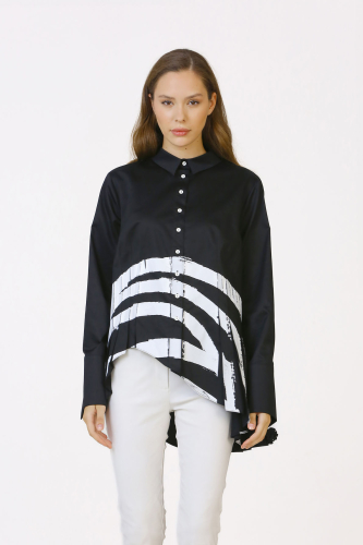 Pleated Printed Shirt - Black - 2