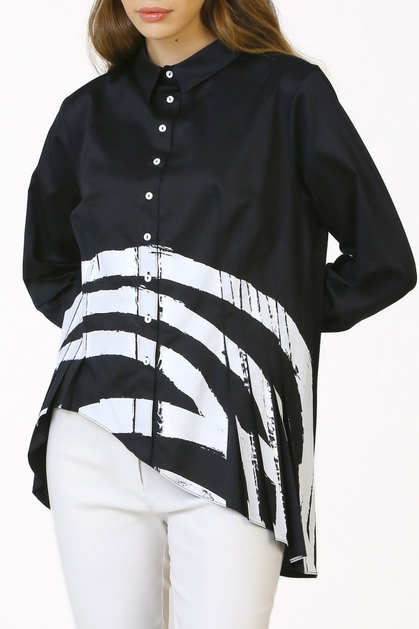 Pleated Printed Shirt - Black - 5