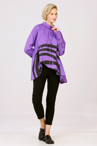 Pleated Printed Shirt - Purple 