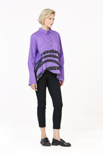 Pleated Printed Shirt - Purple - 3