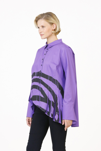 Pleated Printed Shirt - Purple - 2