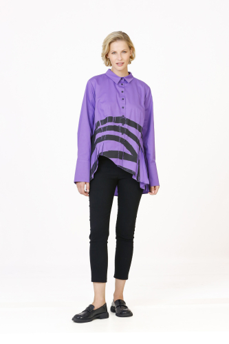 Pleated Printed Shirt - Purple - 4